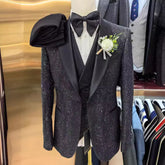 Wedding Suits Men Business Fashion 3 Piece Set 2024 Slim Jacket Dress Blazers Coat Pants Trousers Sequin Single Breasted